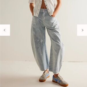 We The Free Good Luck Mid-Rise Stripe Barrel Jeans